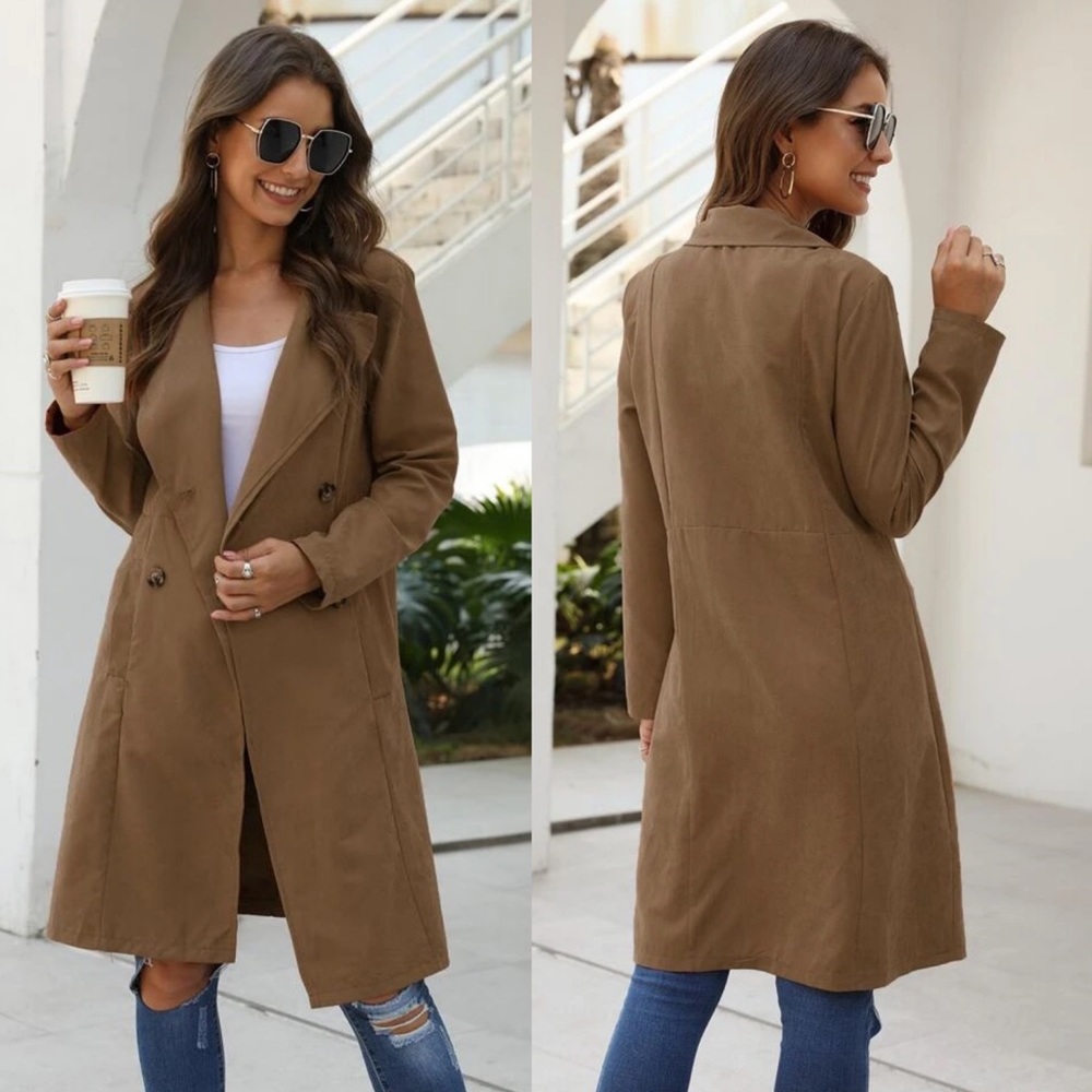 Double breasted trench coat jacket long black - Picture 4 of 5